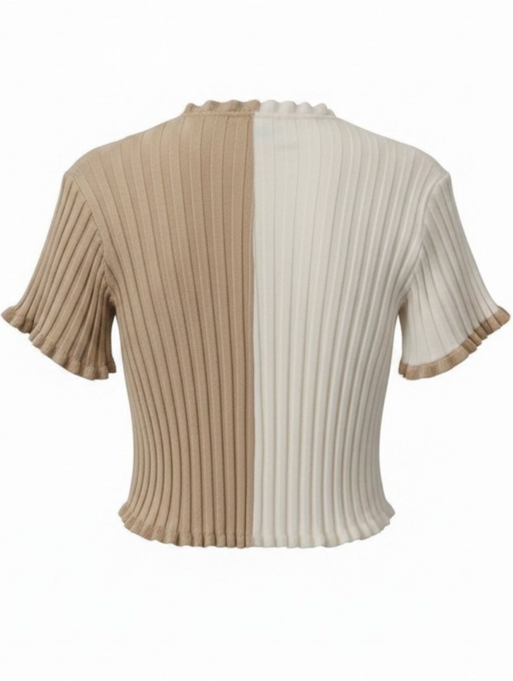 Ruffle Tie-Front Cardigan in Cream & Tan With Ruffle Trim- Size L- Like New - Picture 3 of 6